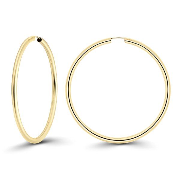 Ohrringe, Creolen, Gelbgold 585 / 14K, Außendurchmesser 50 mm, Breite 2.5 mm, Gewicht ca. 2.8 g