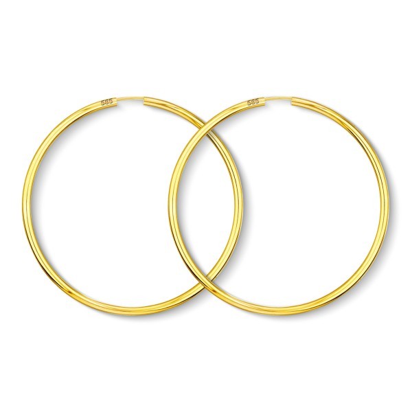 Ohrringe, Creolen, Gelbgold 585 / 14K, Außendurchmesser 60 mm, Breite 2.5 mm, Gewicht ca. 3.8 g