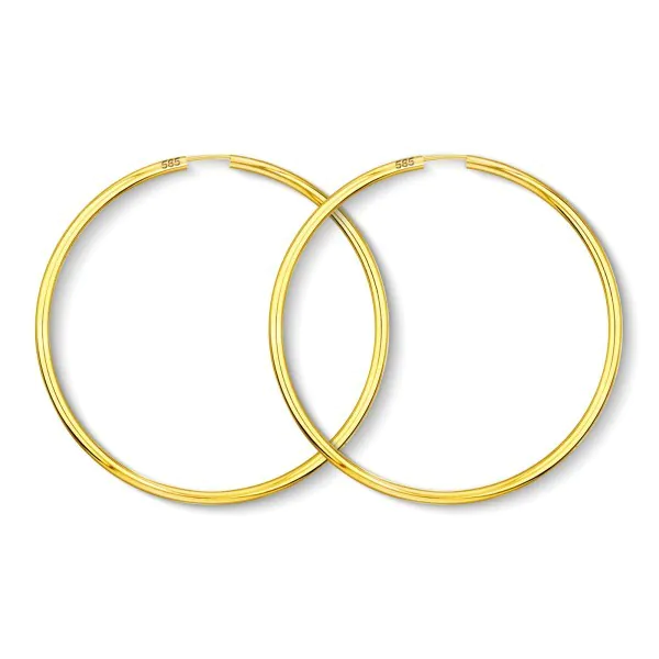 Ohrringe, Creolen, Gelbgold 585 / 14K, Außendurchmesser 60 mm, Breite 2.5 mm, Gewicht ca. 3.8 g