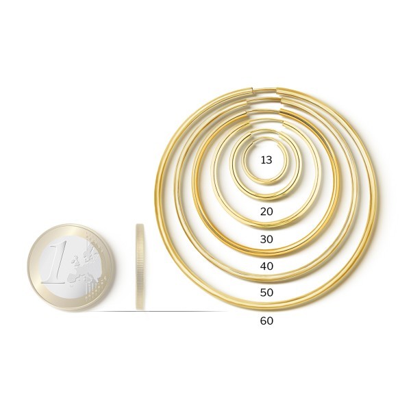 Ohrringe, Creolen, Gelbgold 375 / 9K, Außendurchmesser 60 mm, Breite 2.5 mm, Gewicht ca. 3.2 g