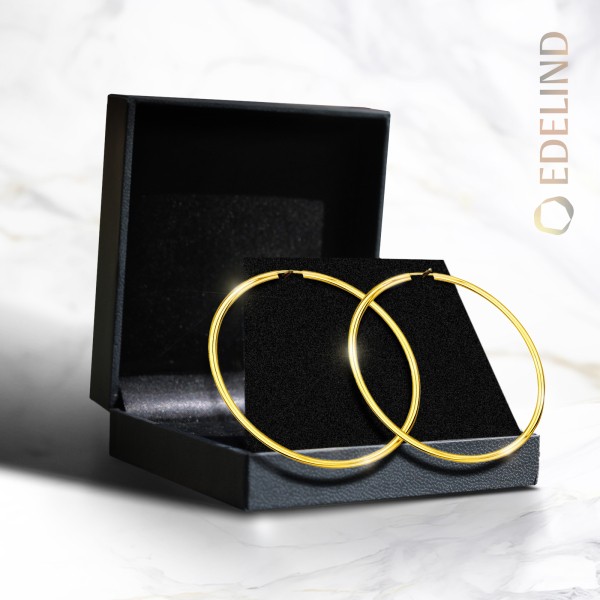 Ohrringe, Creolen, Gelbgold 585 / 14K, Außendurchmesser 60 mm, Breite 2.5 mm, Gewicht ca. 3.8 g