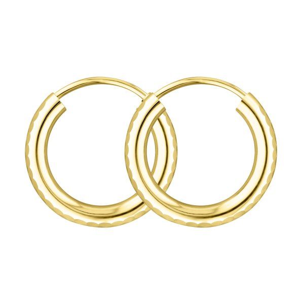 Ohrringe, Creolen, Gelbgold 585 / 14K, Außendurchmesser 15 mm, Breite 2.5 mm, Gewicht ca. 0.8 g