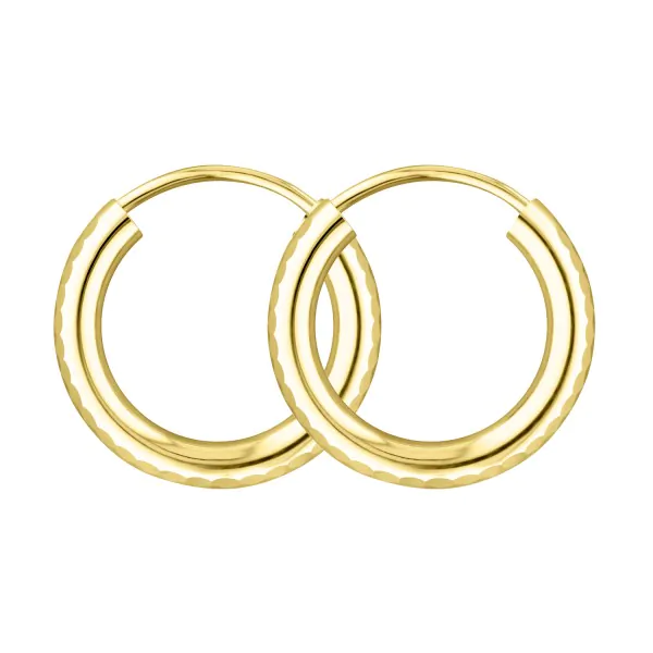 Ohrringe, Creolen, Gelbgold 585 / 14K, Außendurchmesser 15 mm, Breite 2.5 mm, Gewicht ca. 0.8 g
