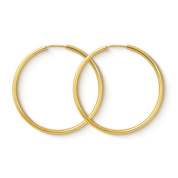 Ohrringe, Creolen, Gelbgold 750 / 18K, Außendurchmesser 40 mm, Breite 2 mm, Gewicht ca. 1.8 g