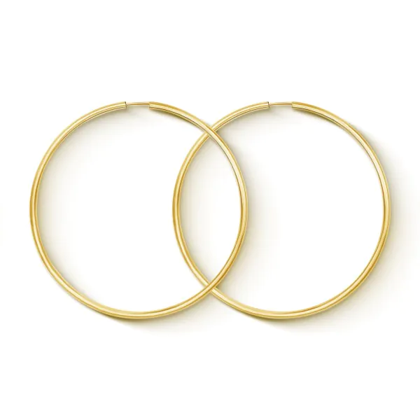 Ohrringe, Creolen, Gelbgold 750 / 18K, Außendurchmesser 60 mm, Breite 2 mm, Gewicht ca. 3.3 g