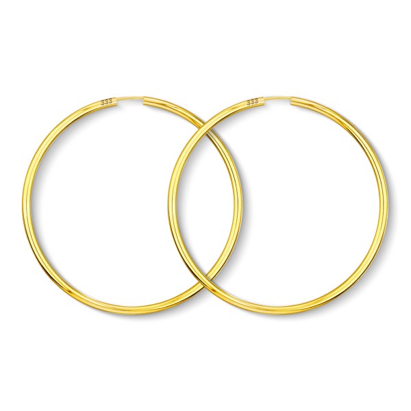 Ohrringe, Creolen, Gelbgold 333 / 8K, Außendurchmesser 60 mm, Breite 2.5 mm, Gewicht ca. 3.2 g