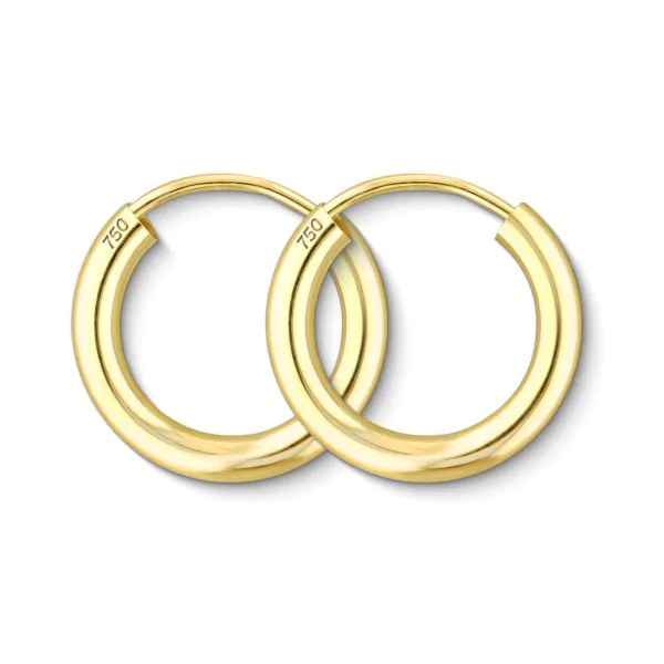 Ohrringe, Creolen, Gelbgold 750 / 18K, Außendurchmesser 15 mm, Breite 2.5 mm, Gewicht ca. 1 g