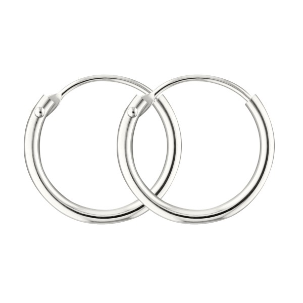 Ohrringe, Creolen, Weißgold 750 / 18K, Außendurchmesser 13 mm, Breite 1.3 mm, Gewicht ca. 0.4 g