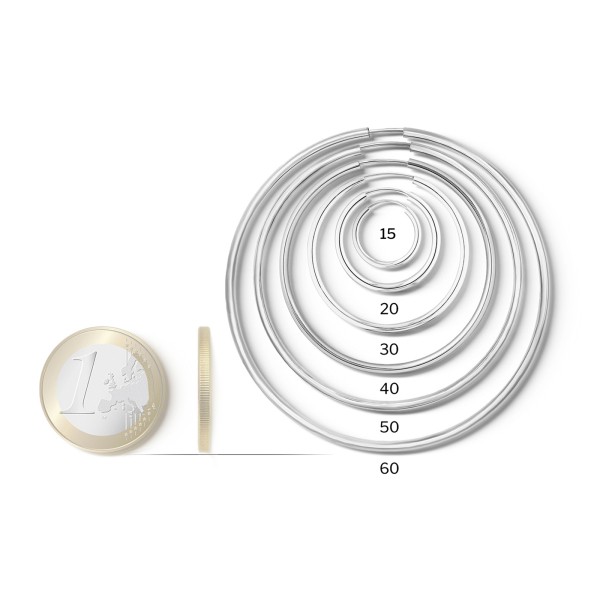 Ohrringe, Creolen, Weißgold 585 / 14K, Außendurchmesser 20 mm, Breite 2 mm, Gewicht ca. 0.7 g