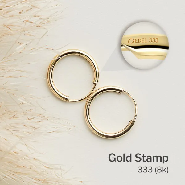 Ohrringe, Creolen, Gelbgold 333 / 8K, Außendurchmesser 15 mm, Breite 1.3 mm, Gewicht ca. 0.3 g