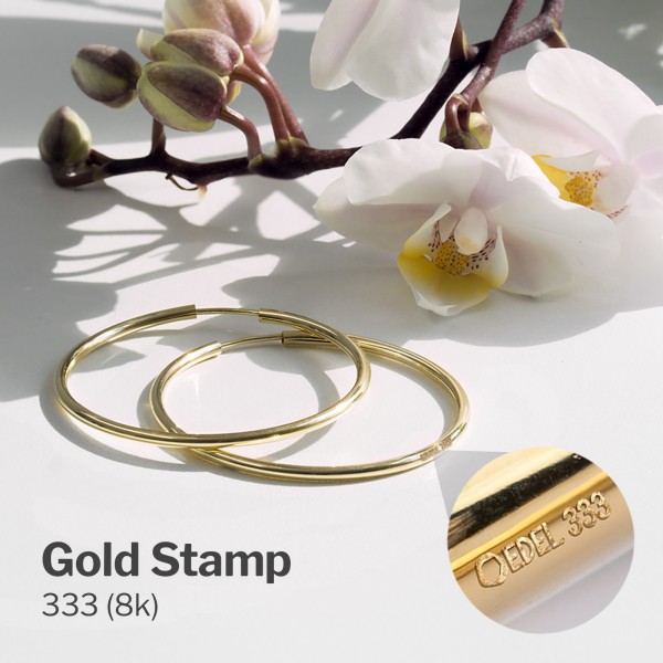 Ohrringe, Creolen, Gelbgold 333 / 8K, Außendurchmesser 15 mm, Breite 2 mm, Gewicht ca. 0.4 g