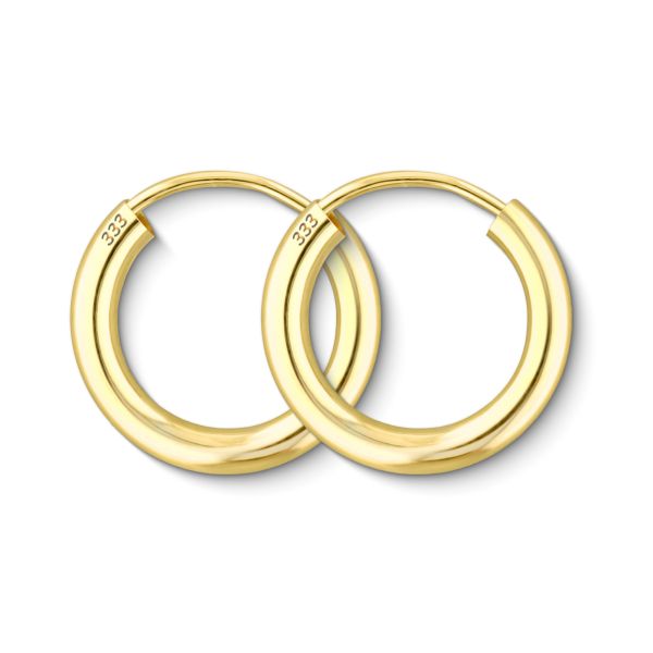 Ohrringe, Creolen, Gelbgold 333 / 8K, Außendurchmesser 15 mm, Breite 2.5 mm, Gewicht ca. 0.7 g