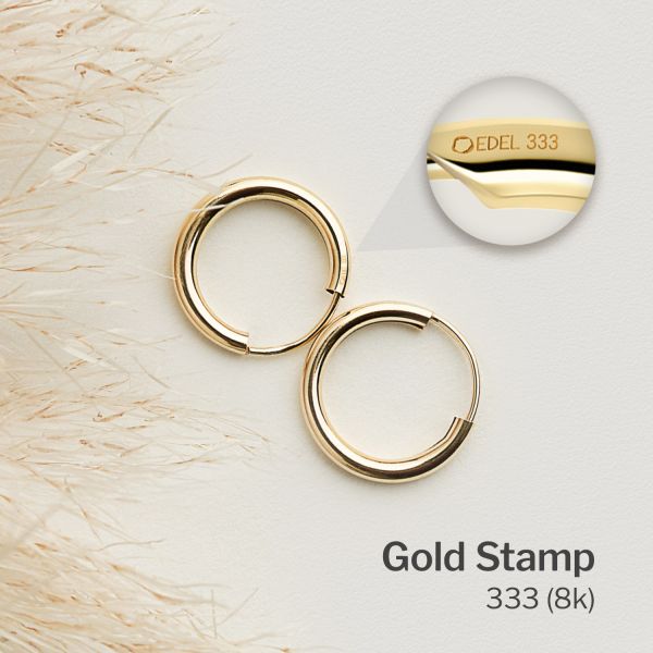 Ohrringe, Creolen, Gelbgold 333 / 8K, Außendurchmesser 15 mm, Breite 2.5 mm, Gewicht ca. 0.7 g