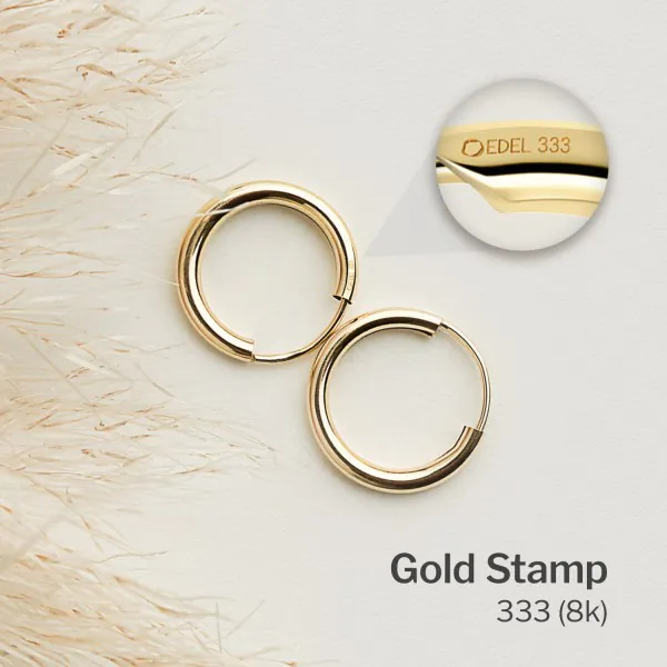 Ohrringe, Creolen, Gelbgold 333 / 8K, Außendurchmesser 15 mm, Breite 2.5 mm, Gewicht ca. 0.7 g