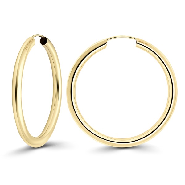 Ohrringe, Creolen, Gelbgold 333 / 8K, Außendurchmesser 30 mm, Breite 2.5 mm, Gewicht ca. 1.4 g