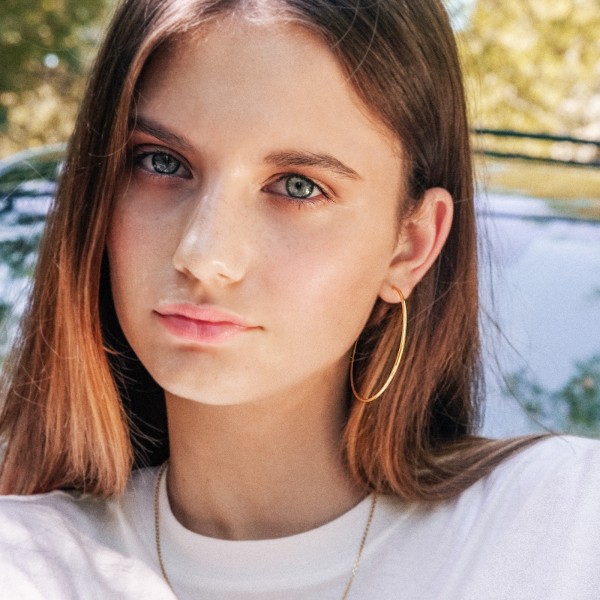 Ohrringe, Creolen, Gelbgold 585 / 14K, Außendurchmesser 60 mm, Breite 2.5 mm, Gewicht ca. 3.8 g