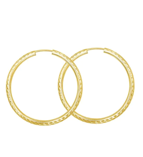 Ohrringe, Creolen, Gelbgold 585 / 14K, Außendurchmesser 40 mm, Breite 2.5 mm, Gewicht ca. 2.3 g
