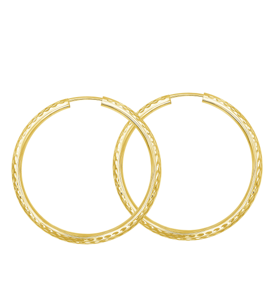 Ohrringe, Creolen mit Muster, Gelbgold 333 / 8K, Außendurchmesser 40 mm, Breite 2.5 mm, Gewicht ca. 1.9 g