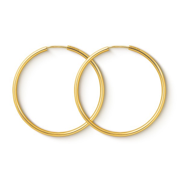 Ohrringe, Creolen, Gelbgold 375 / 9K, Außendurchmesser 40 mm, Breite 2 mm, Gewicht ca. 1.4 g