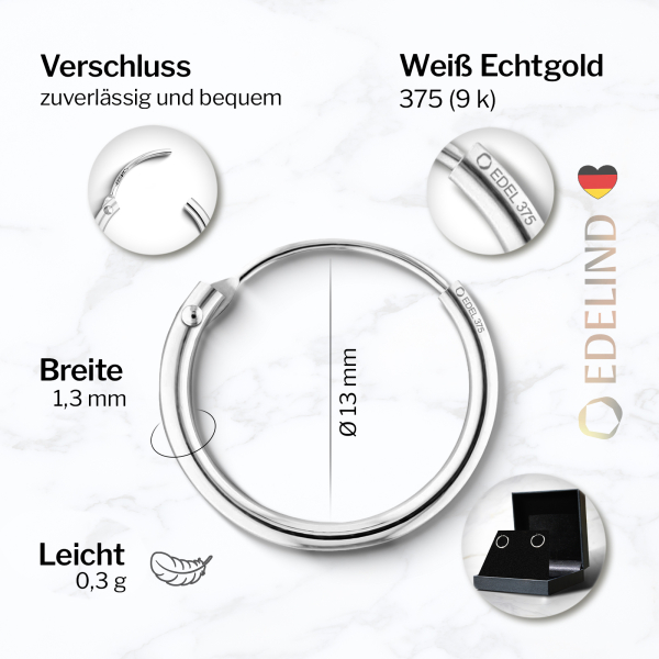 Goldene Creolen, Weißgold in 1.3 mm