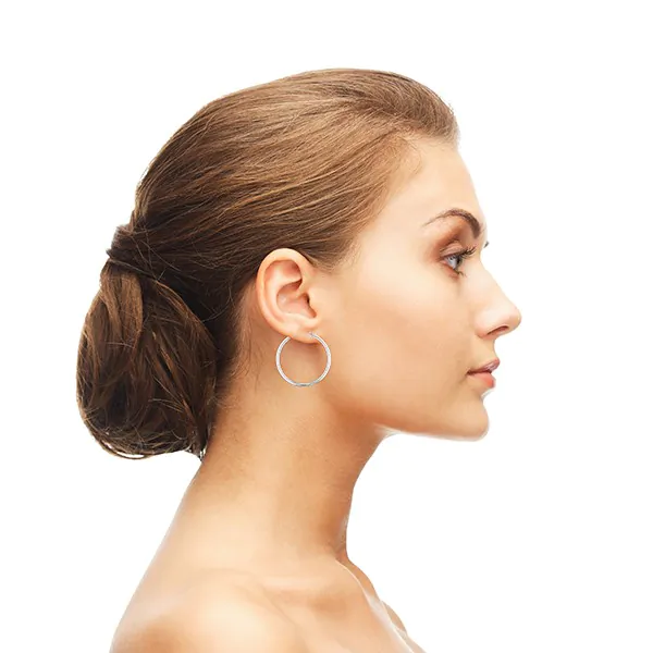 Ohrringe, Creolen, Weißgold 585 / 14K, Außendurchmesser 30 mm, Breite 2 mm, Gewicht ca. 1.1 g