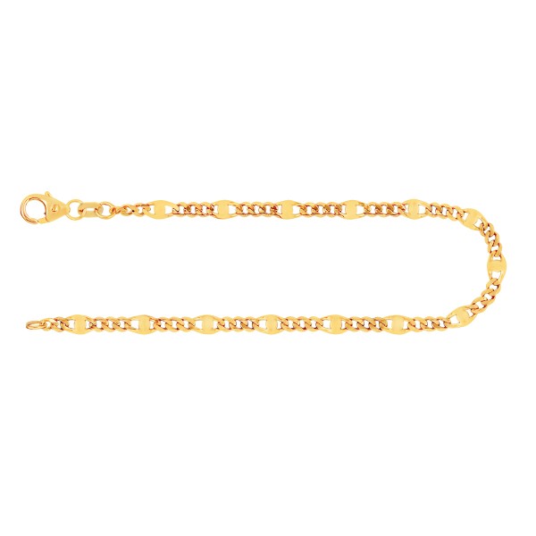 Armband als Panzerstegkette in Gelbgold 585 / 14 Karat, 22.5 cm lang, 3.1 mm breit, Gewicht ca. 2.7 g.