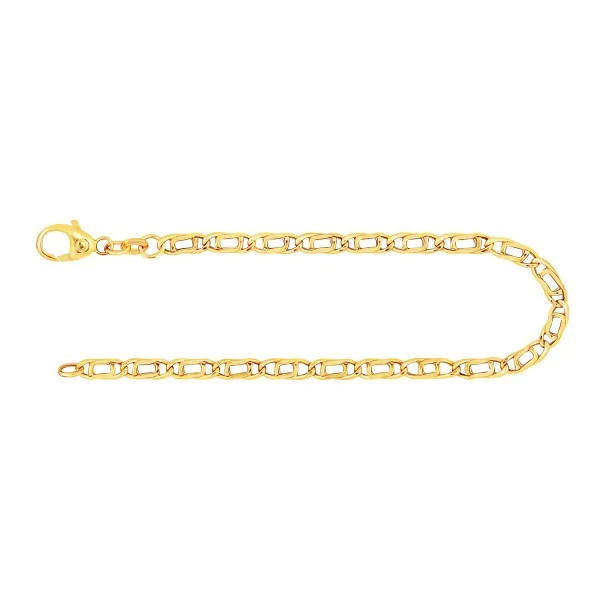 Armband als Tigeraugenkette hohl in Gelbgold 585 / 14K, 19 cm lang, 3,8 mm breit, Gewicht ca. 3 g.