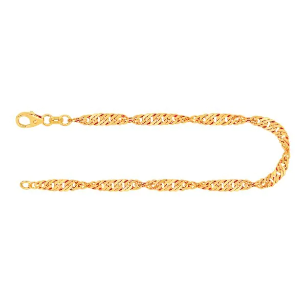 Armband als Singapurkette in Gelbgold 585 / 14K, 19 cm lang, 3,4 mm breit, Gewicht ca. 4.2 g.