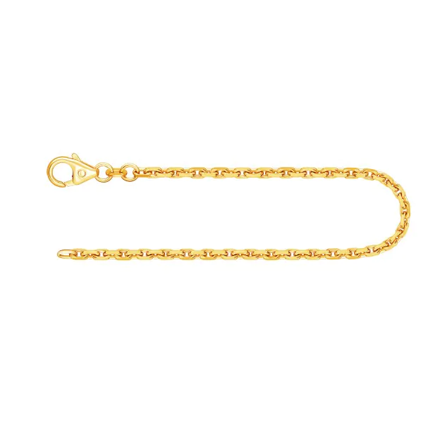 Armband als Ankerkette diamantiert in Gelbgold 585 / 14K, 20 cm lang, 2 mm breit, Gewicht ca. 4.7 g.