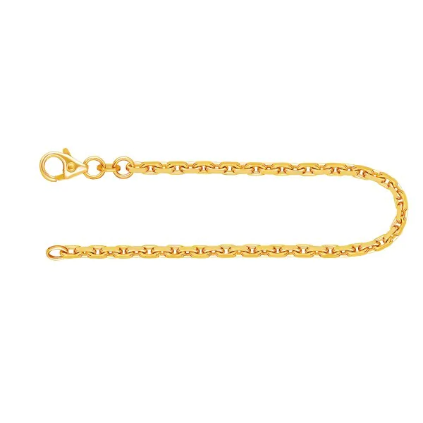 Armband als Ankerkette diamantiert in Gelbgold 585 / 14K, 21 cm lang, 2,5 mm breit, Gewicht ca. 7.3 g.