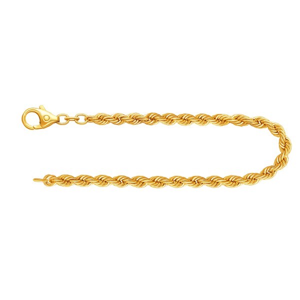 Armband als Kordelkette hohl in Gelbgold 585 / 14K, 18,5 cm lang, 3,8 mm breit, Gewicht ca. 4.3 g.