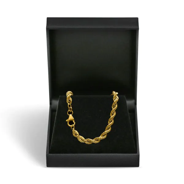 Armband als Kordelkette hohl Leichtversion in Gelbgold 585 / 14K, 19 cm lang, 4,4 mm breit, Gewicht ca. 4.5 g.