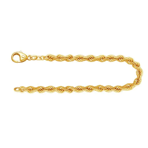 Armband als Kordelkette hohl in Gelbgold 585 / 14K, 20 cm lang, 4.4 mm breit, Gewicht ca. 5.9 g.