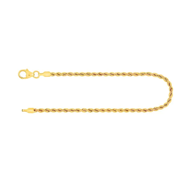 Armband als Kordelkette hohl Leichtversion in Gelbgold 375 / 9K, 19 cm lang, 2,1 mm breit, Gewicht ca. 1.1 g.
