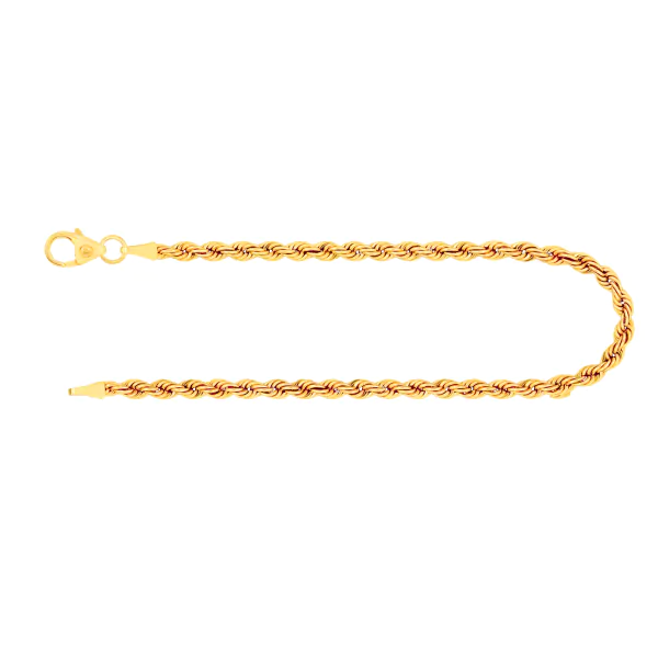 Armband als Kordelkette hohl in Gelbgold 585 / 14 Karat, 17 cm lang, 2.7 mm breit, Gewicht ca. 2 g.