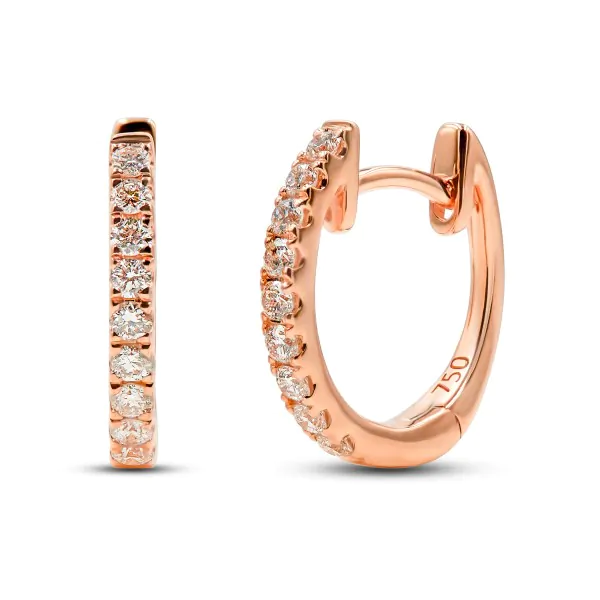 0,21 Karat Diamant Creolen, Rotgold 750 / 18K, Außendurchmesser 12.5 mm, Breite 1.4 mm, Gewicht ca. 1.7 g