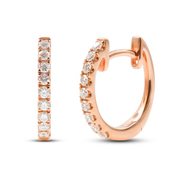 0,20 Karat Diamant Creolen, Rotgold 750 / 18K, Außendurchmesser 12.5 mm, Breite 1.4 mm, Gewicht ca. 1.7 g