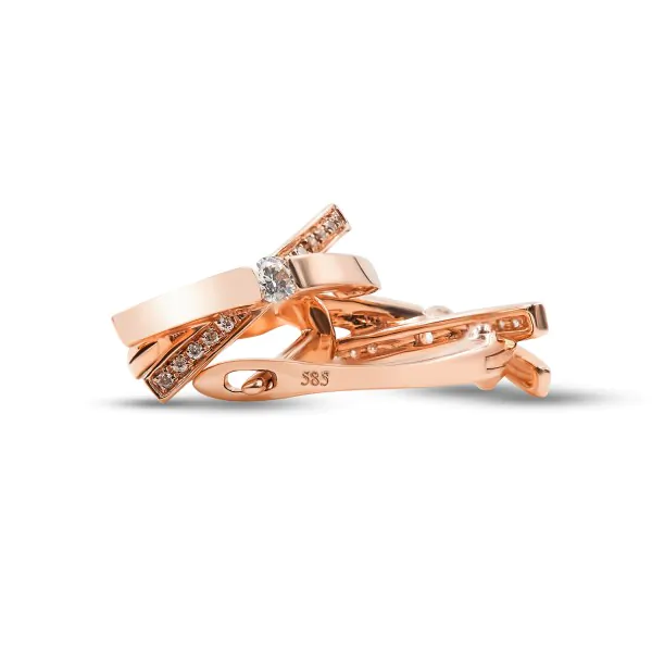 0,12 Karat Diamant Creolen, Rotgold 585 / 14K, Außendurchmesser 13.5 mm, Breite 4.9 mm, Gewicht ca. 2.5 g