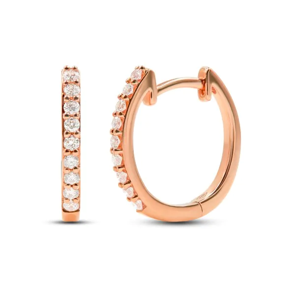 0,15 Karat Diamant Creolen, Rotgold 750 / 18K, Außendurchmesser 13 mm, Breite 1.5 mm, Gewicht ca. 1.8 g