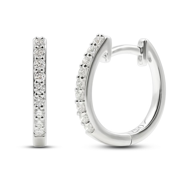 0,15 Karat Diamant Creolen, Weißgold 750 / 18K, Außendurchmesser 13 mm, Breite 1.5 mm, Gewicht ca. 1.8 g