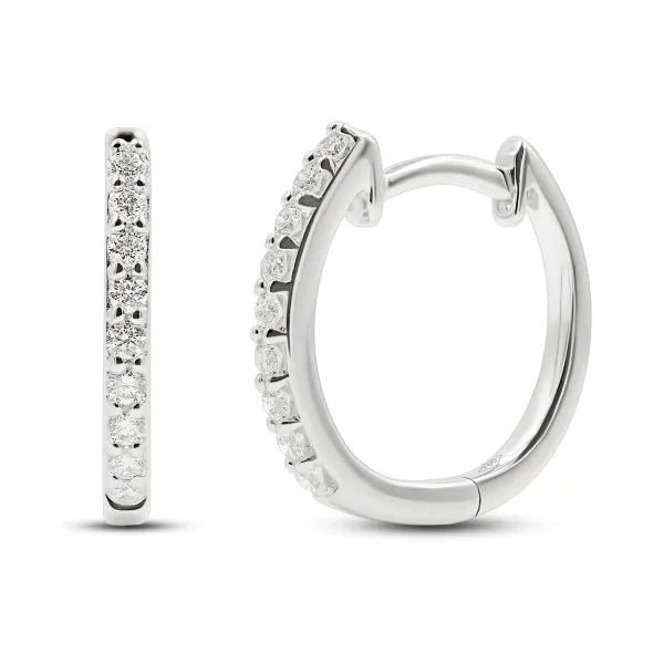0,16 Karat Diamant Creolen, Weißgold 750 / 18K, Außendurchmesser 13 mm, Breite 1.5 mm, Gewicht ca. 1.7 g