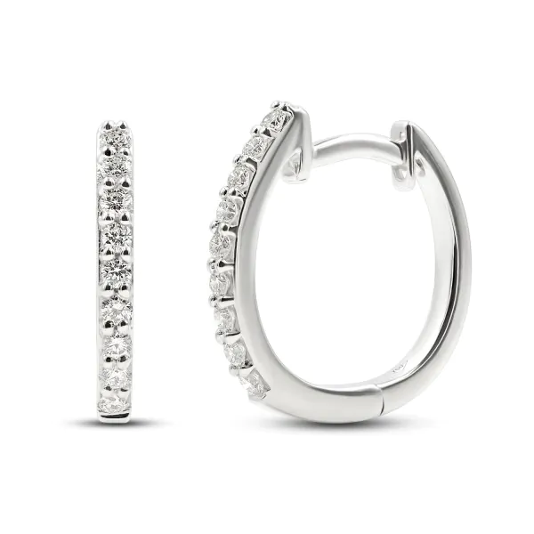 0,15 Karat Diamant Creolen, Weißgold 750 / 18K, Außendurchmesser 13 mm, Breite 1.5 mm, Gewicht ca. 1.8 g