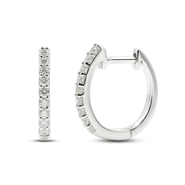 0,21 Karat Diamant Creolen, Weißgold 750 / 18K, Außendurchmesser 13.5 mm, Breite 1.5 mm, Gewicht ca. 1.9 g