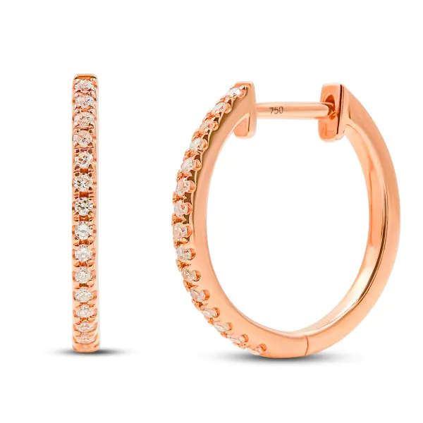 0,12 Karat Diamant Creolen, Rotgold 750 / 18K, Außendurchmesser 14.5 mm, Breite 1.4 mm, Gewicht ca. 1.7 g