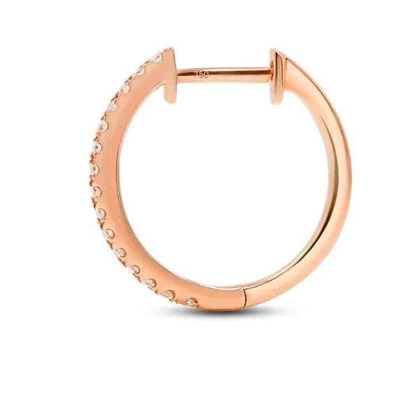 0,12 Karat Diamant Creolen, Rotgold 750 / 18K, Außendurchmesser 14.5 mm, Breite 1.4 mm, Gewicht ca. 1.7 g