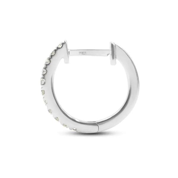 0,07 Karat Diamant Creolen, Weißgold 750 / 18K, Außendurchmesser 9.5 mm, Breite 1.4 mm, Gewicht ca. 1 g