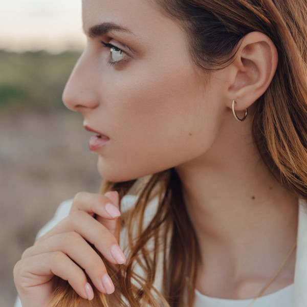 0,12 Karat Diamant Creolen, Gelbgold 585 / 14 Karat, Außendurchmesser 17.5 mm, Breite 1.1 mm, Gewicht ca. 2.1 g.