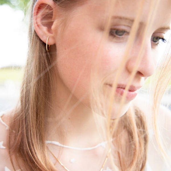 0,12 Karat Diamant Creolen, Gelbgold 585 / 14 Karat, Außendurchmesser 17.5 mm, Breite 1.1 mm, Gewicht ca. 2.1 g.