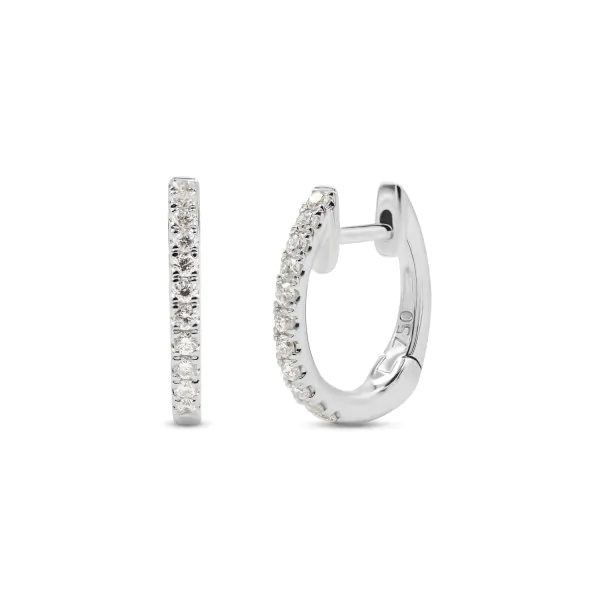 0,17 Karat Diamant Creolen, Weißgold 750 / 18 Karat, Außendurchmesser 12.3 mm, Breite 1.5 mm, Gewicht ca. 1.7 g.