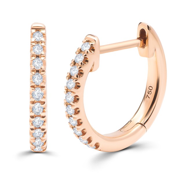 0,10 Karat Diamant Creolen, Rotgold 750 / 18K, Außendurchmesser 11.7 mm, Breite 12.3 mm, Gewicht ca. 1.9 g